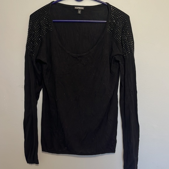 Large Express Rhinestone Shoulder Black Sweater Mint Condition - Picture 2 of 3